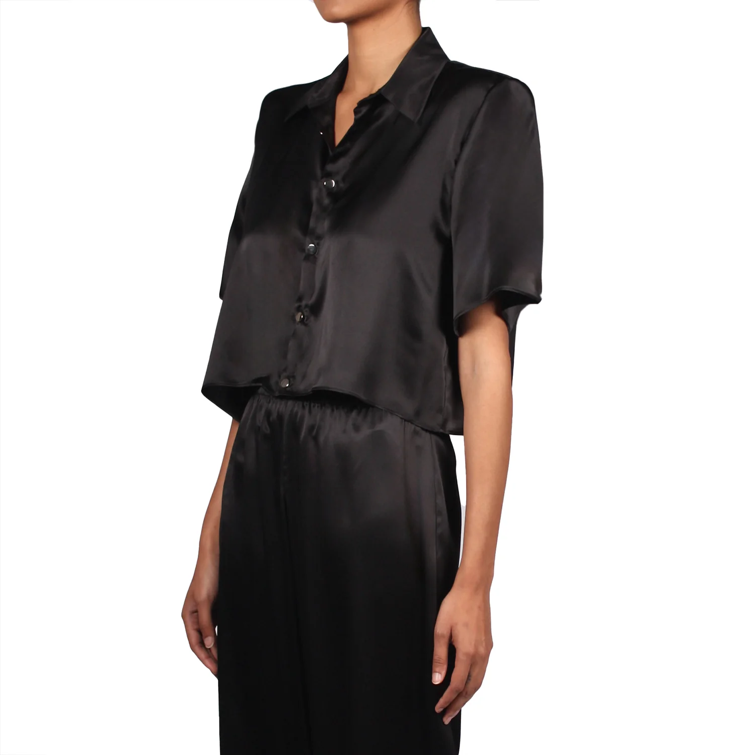 Studio Essential - Cropped Short Sleeve Blouse - Black - Image 4