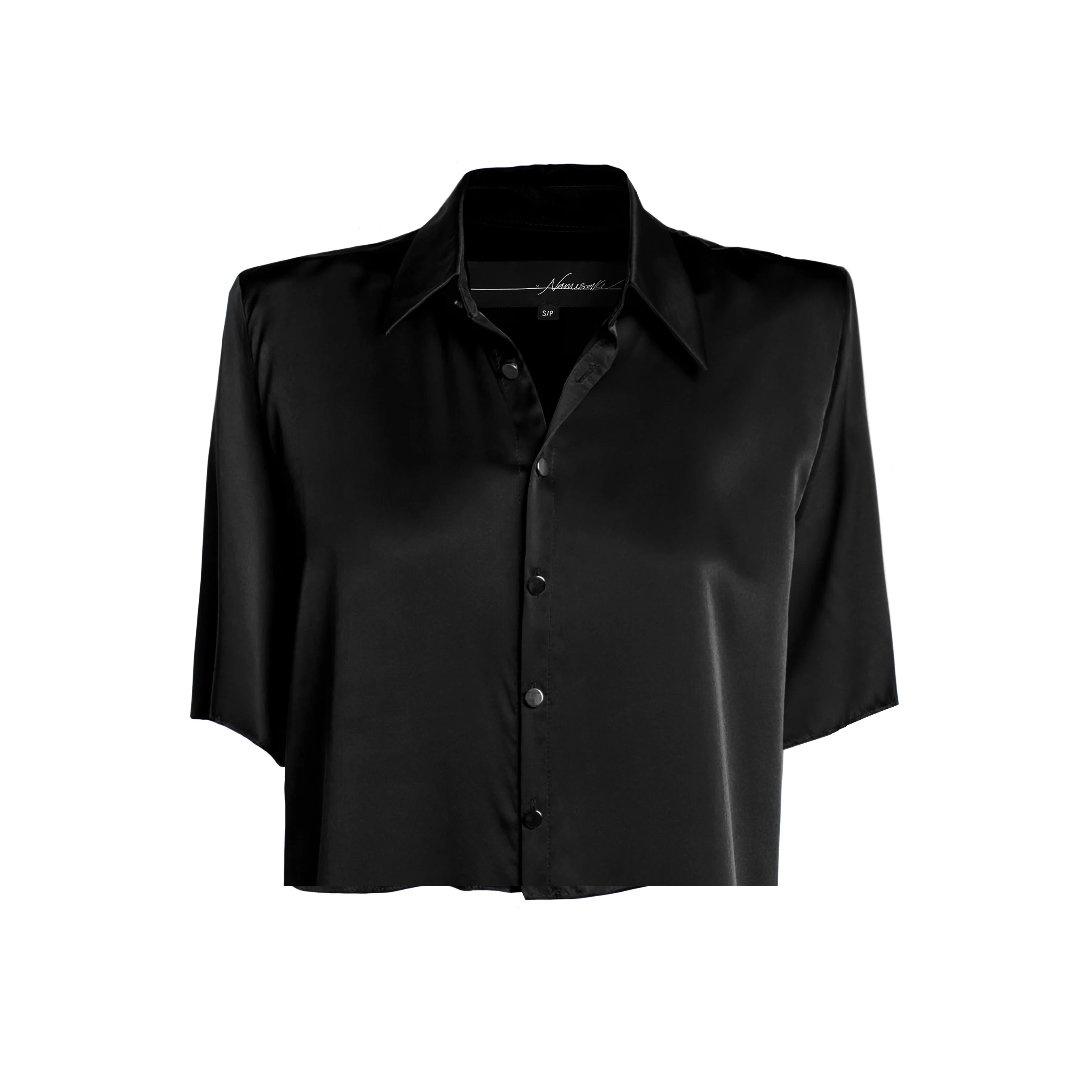 Studio Essential - Cropped Short Sleeve Blouse - Black - Image 5